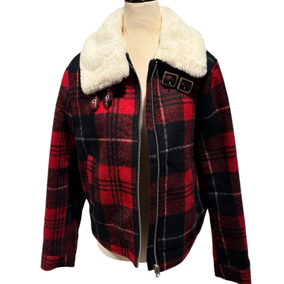 H&M Divided Felted Red Check Jacket - Picture 2 of 4